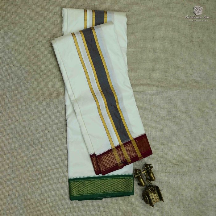 8 Muzham Pure Silk Dhoti - Unbleached SASPS0028335 - Image 1
