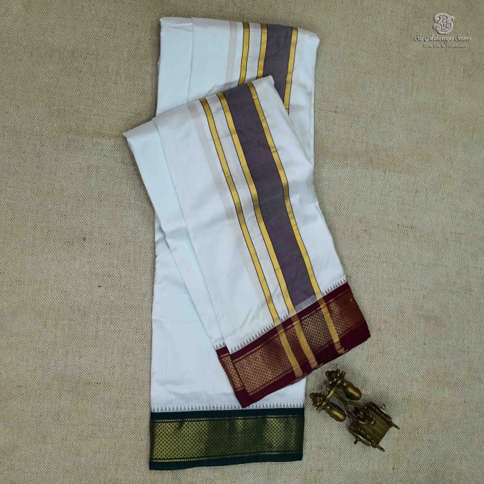 8 Muzham Pure Silk Dhoti - Bleached SASPS0028337 - Image 1