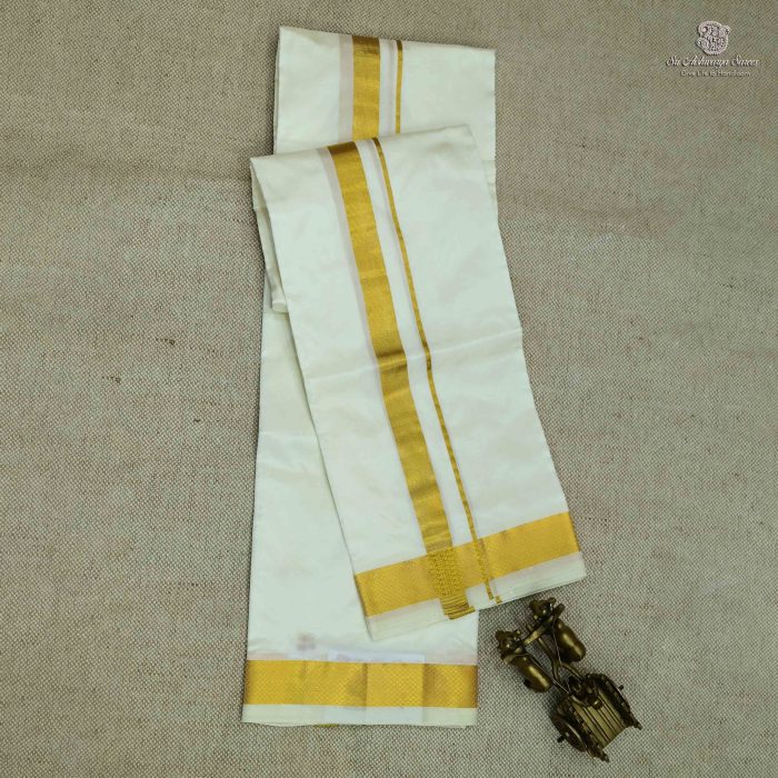 8 Muzham Pure Silk Dhoti - Unbleached SASPS0028338 - Image 1