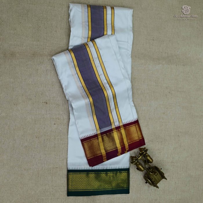 9*5 Bleached Pure Silk Dhoti SASPS0028342 - Image 1