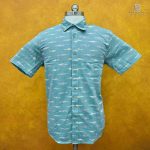 Ikkat Readymade Shirt - Aqua Green (Size - 46) SASMS0030516