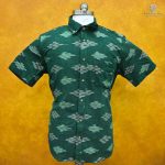 Ikkat Readymade Shirt - Dark Green (Size - 42,46) SASMS0030523