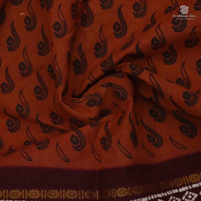 (10 Yards) Sungudi Cotton Saree Chestnut Brown SASTC0030713 - Image 2
