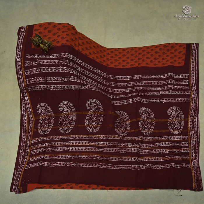 (10 Yards) Sungudi Cotton Saree Chestnut Brown SASTC0030713 - Image 1