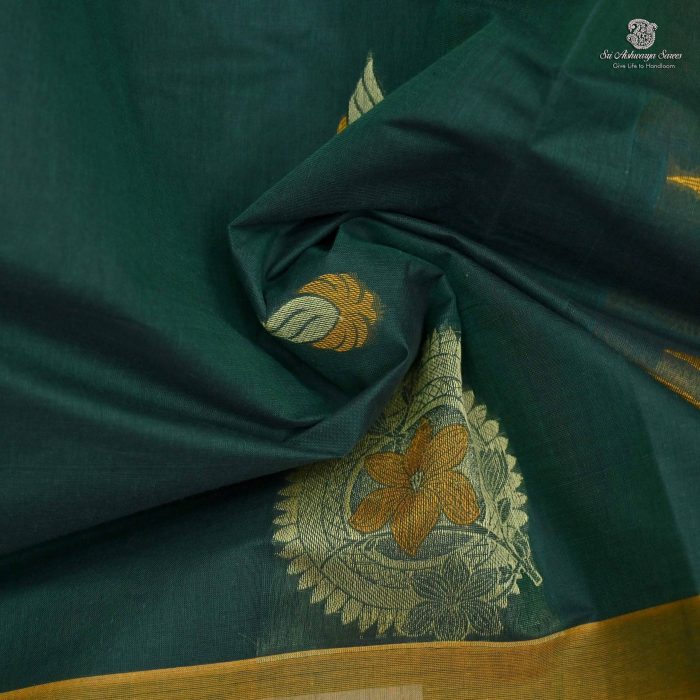 Rich Cotton Saree - Deep Green SASC0030815 - Image 2
