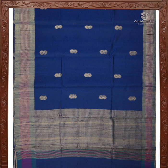 Raw Silk Sarees Prussian Blue SASRS0031274 - Image 5