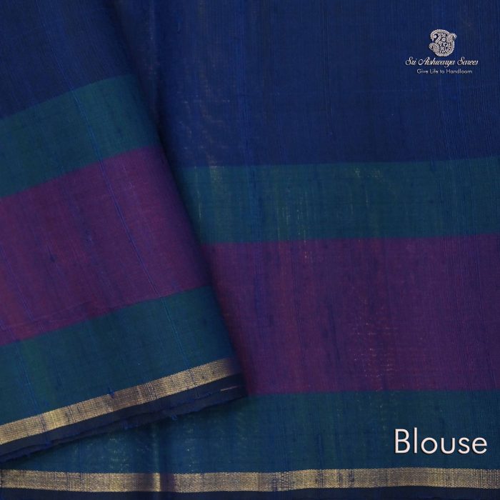 Raw Silk Sarees Prussian Blue SASRS0031274 - Image 4