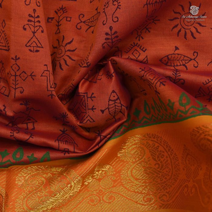 Semi Silk Cotton Printed Sarees - Rust Orange SASPC0031488 - Image 2