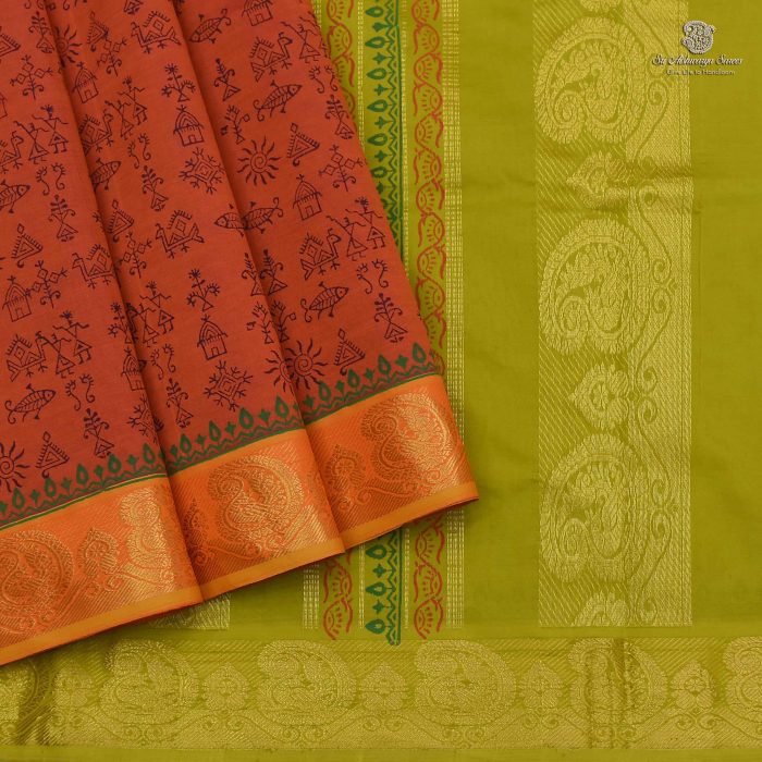 Semi Silk Cotton Printed Sarees - Rust Orange SASPC0031488 - Image 1