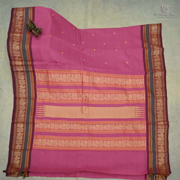 Chettinad Cotton Sarees Persian Pink Color SASC0031812 - Image 4