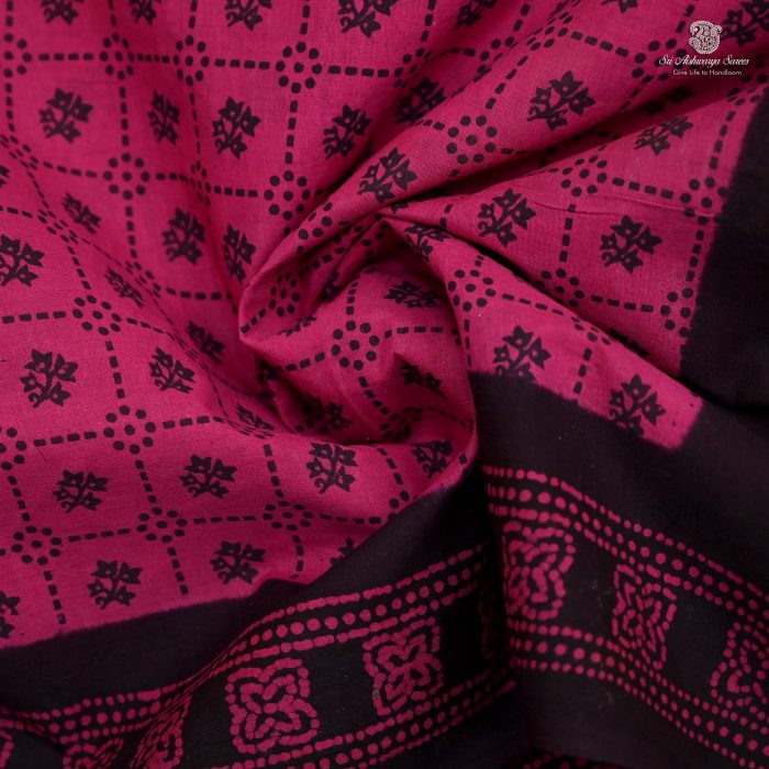 (10 Yards) Sungudi Cotton Saree - Rani Pink SASTC0032389 - Image 2