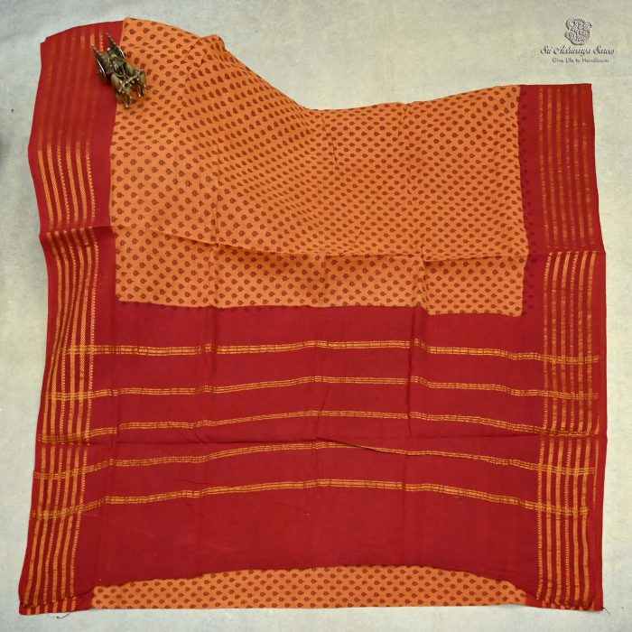(10 Yards) Sungudi Cotton Saree - Burnt Orange SASTC0032399 - Image 1