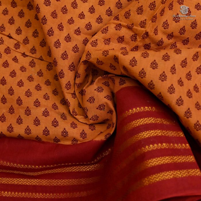 (10 Yards) Sungudi Cotton Saree - Burnt Orange SASTC0032399 - Image 2
