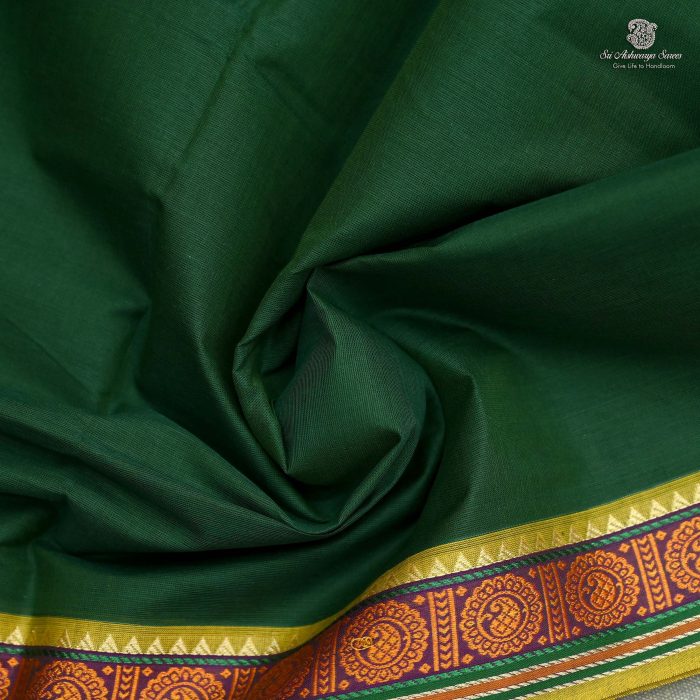10 Yards Pure Cotton Sarees - Pickle Green SASTC0032404 - Image 2