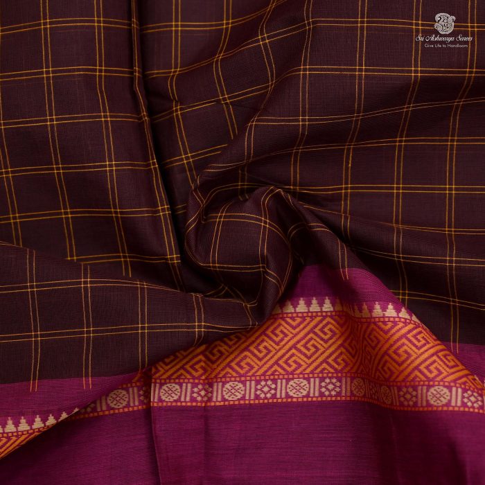 10 Yards Pure Cotton Sarees - Chocolate Brown SASTC0032409 - Image 2