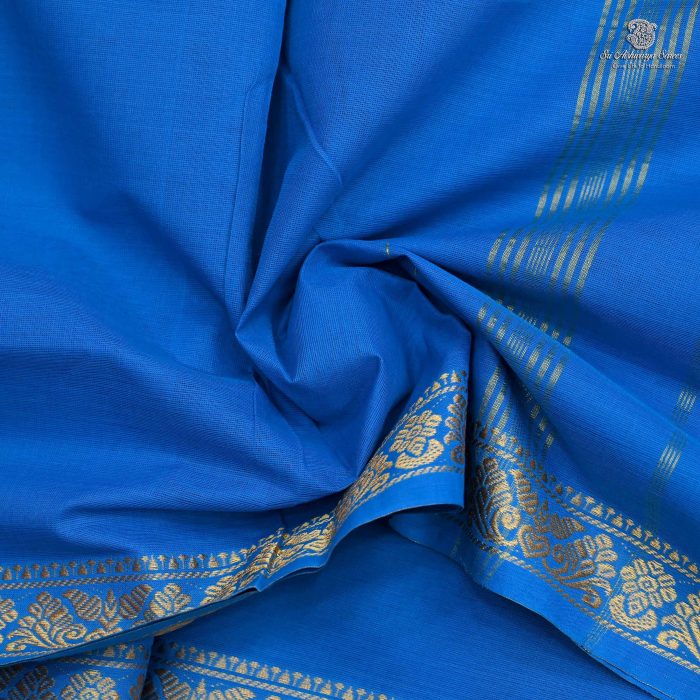 10 Yards Pure Cotton Sarees - Azure Blue SASTC0032416 - Image 2
