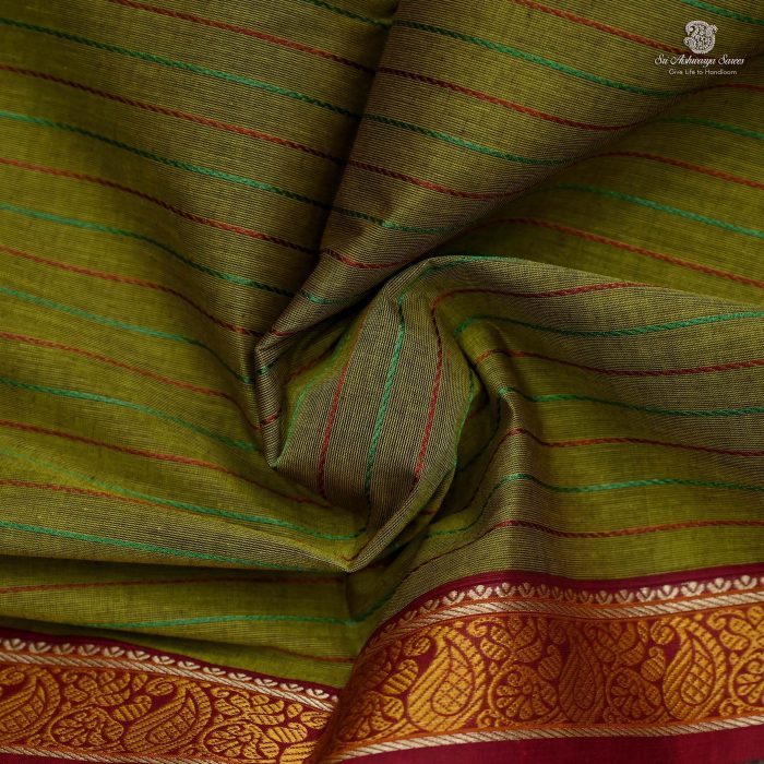 10 Yards Pure Cotton Sarees - Mehendi Green SASTC0032426 - Image 2