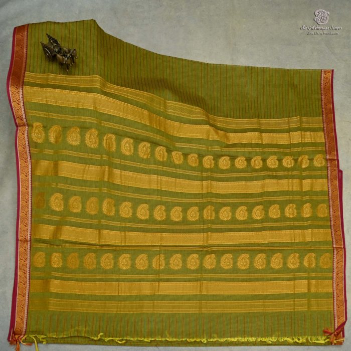 10 Yards Pure Cotton Sarees - Mehendi Green SASTC0032426 - Image 1