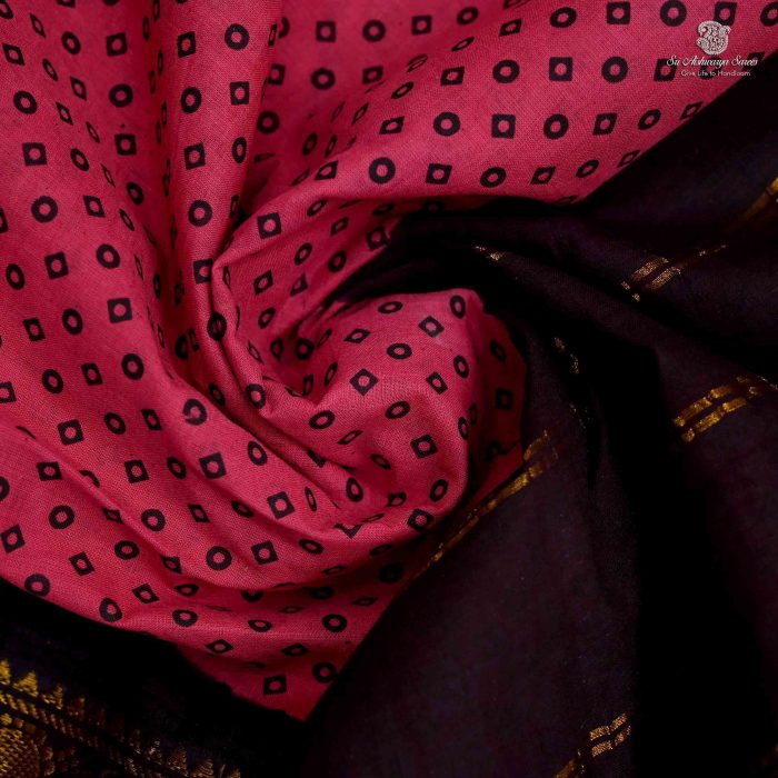 (9 Yards) Sungudi Cotton Sarees - Strawberry Pink SASTC0032453 - Image 2