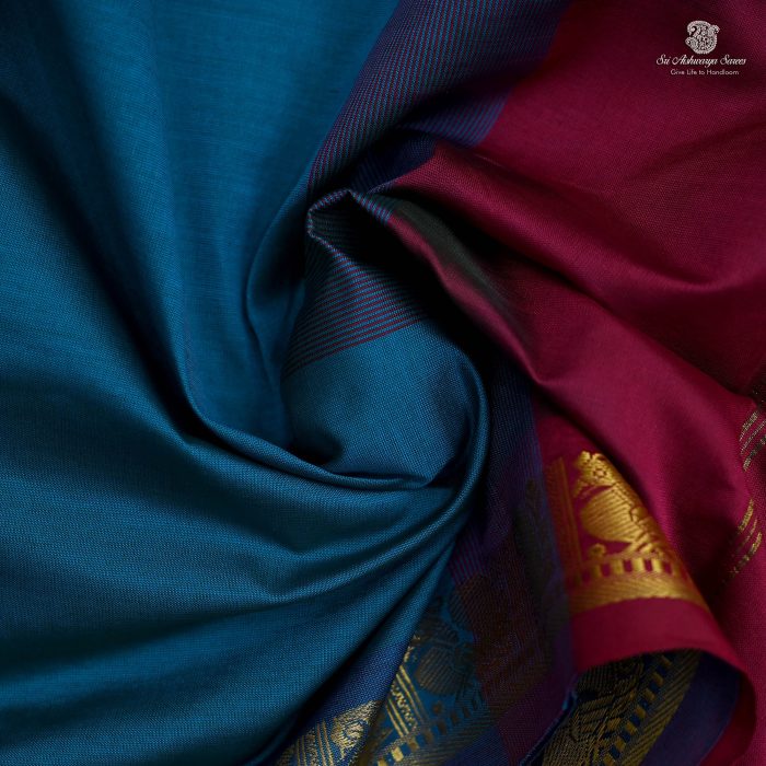 10 Yards Semi Silk Cotton Sarees - Peacock Blue SASPT0032734 - Image 2