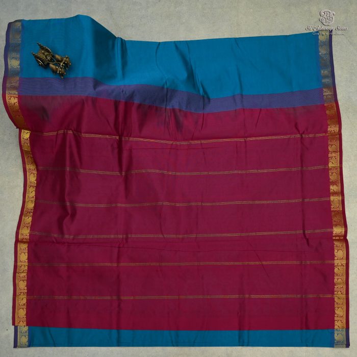 10 Yards Semi Silk Cotton Sarees - Peacock Blue SASPT0032734 - Image 1