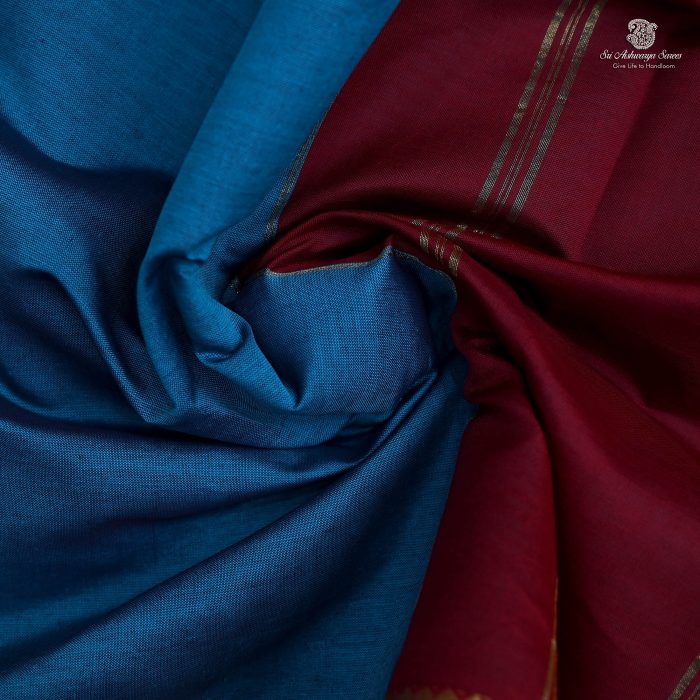 10 Yards Semi Silk Cotton Sarees - Peacock Blue SASPT0032742 - Image 2