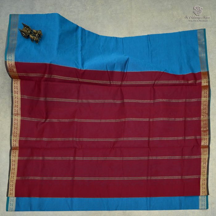 10 Yards Semi Silk Cotton Sarees - Peacock Blue SASPT0032742 - Image 1