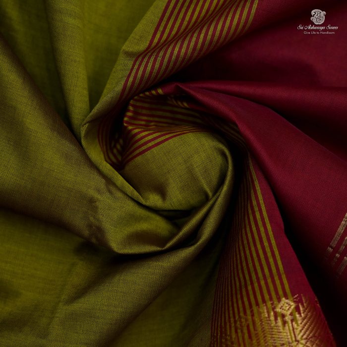 10 Yards Semi Silk Cotton Sarees - Mehendi Green SASPT0032745 - Image 2