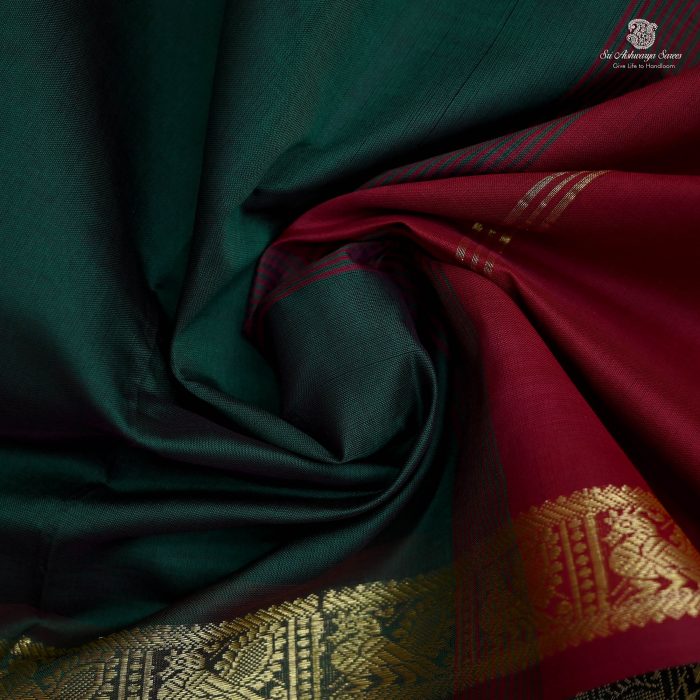 10 Yards Semi Silk Cotton Sarees - Deep Green SASPT0032755 - Image 2