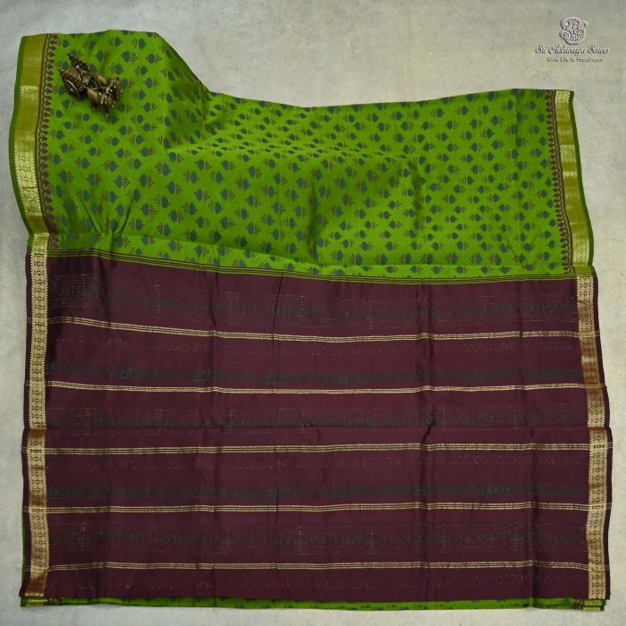 10 Yards Semi Silk Cotton Sarees - Mehendi Green SASPT0032386 - Image 1