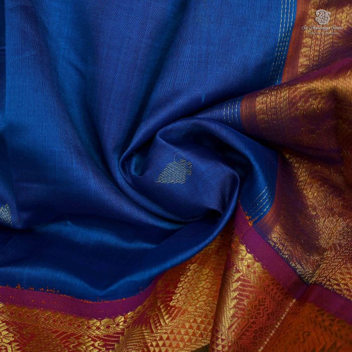 10 Yards Silk Cotton Sarees - Peacock Blue SAST0032998 - Image 2