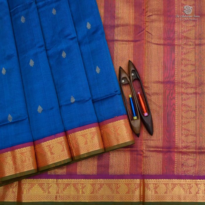 10 Yards Silk Cotton Sarees - Peacock Blue SAST0032998 - Image 1