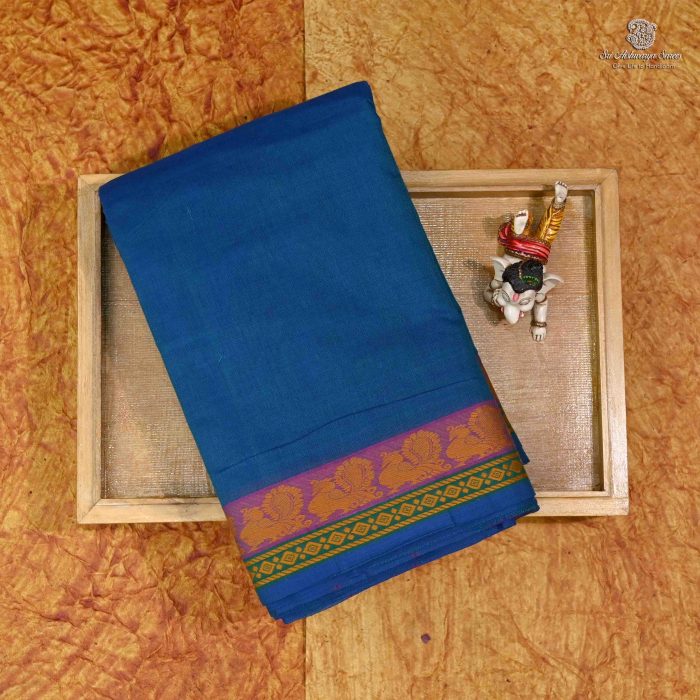 Chettinad Cotton Sarees Peacock Blue SASC0033093 - Image 1