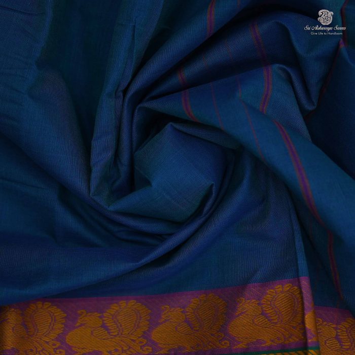 Chettinad Cotton Sarees Peacock Blue SASC0033093 - Image 2