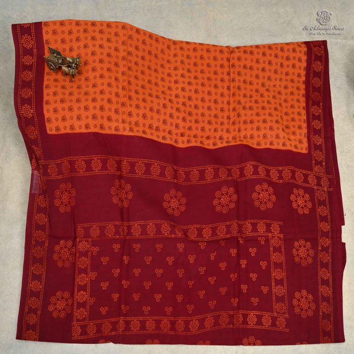 9 Yards Sungudi Cotton Sarees Burnt Orange SASTC0033461 - Image 1