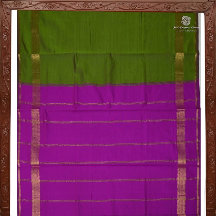 Semi Silk  Cotton Sarees – Mehndi Green SASPC0033238 - Image 4