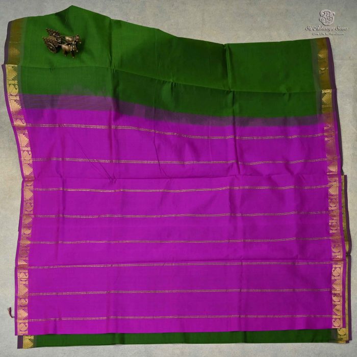 10 Yards Semi Silk Cotton Sarees – Dark Olive Green SASPT0033445 - Image 1