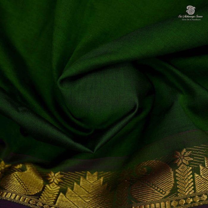 10 Yards Semi Silk Cotton Sarees – Dark Olive Green SASPT0033445 - Image 2