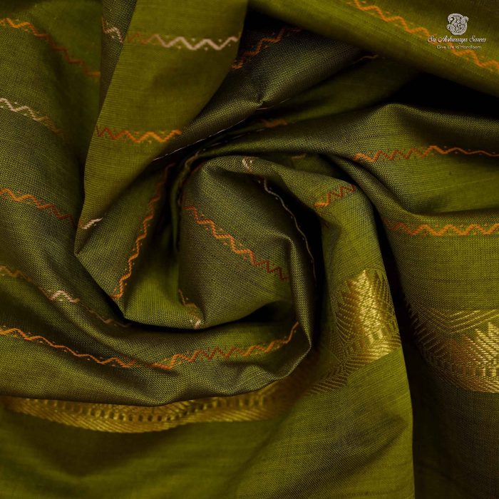 10 Yards Semi Silk Cotton Sarees –Mehandi Green SASPT0033452 - Image 2
