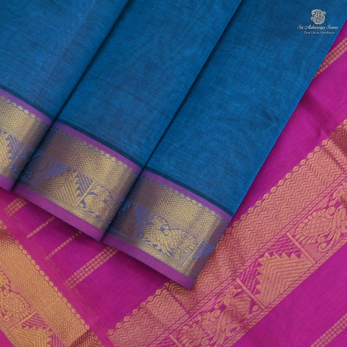 Silk Cotton Sarees Peacock Blue SAS0033144 - Image 3