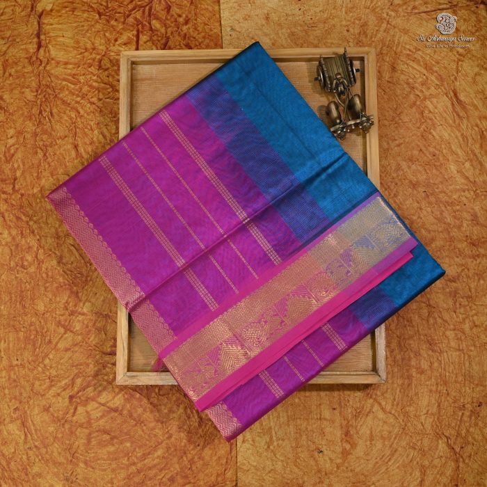 Silk Cotton Sarees Peacock Blue SAS0033144 - Image 6