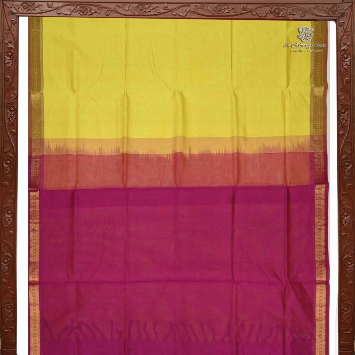 Silk Cotton Sarees Lemon Yellow SAS0033650 - Image 5