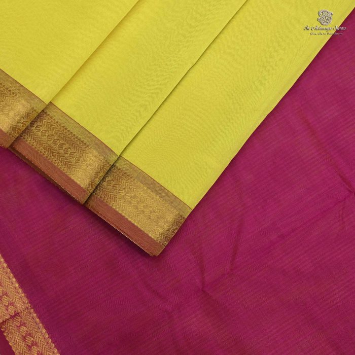 Silk Cotton Sarees Lemon Yellow SAS0033650 - Image 3