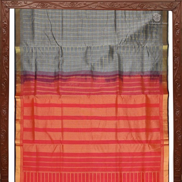Silk Cotton Saree Grey SAS0033655 - Image 5