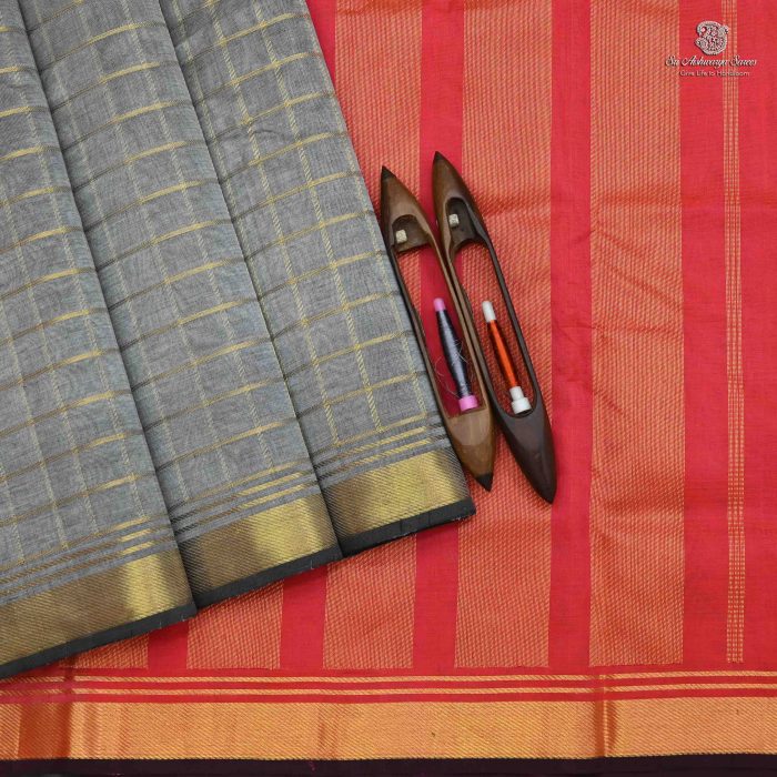 Silk Cotton Saree Grey SAS0033655 - Image 1