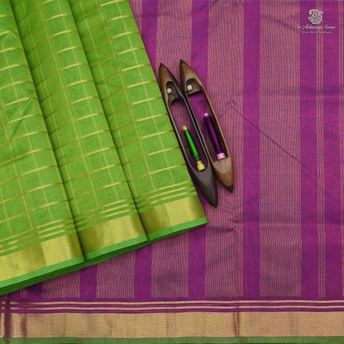 Silk Cotton Saree Green SAS0033657 - Image 1