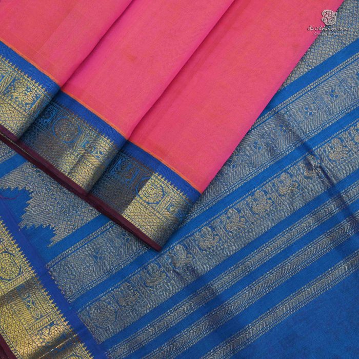 Handloom Silk Cotton Sarees Korvai – Hot Vibrant Pink SAS0033658 - Image 3