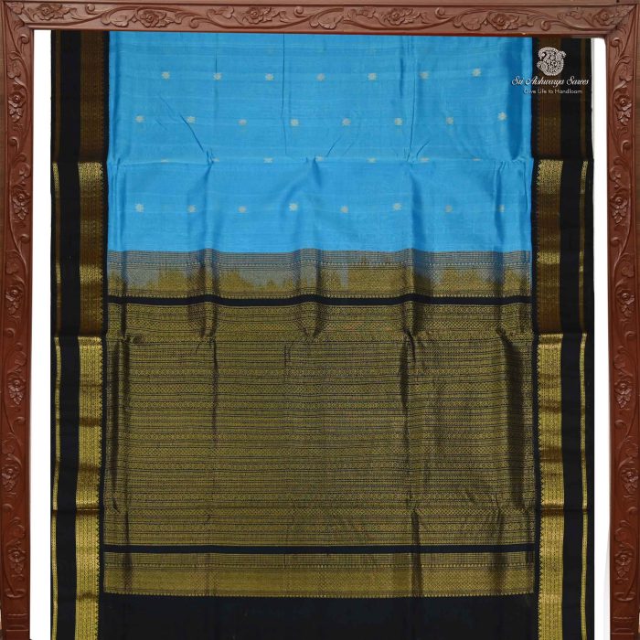 Silk Cotton Sarees Korvai  – Cerulean Blue SAS0033683 - Image 5