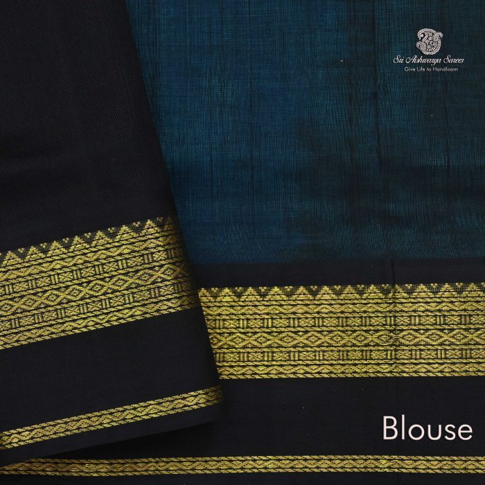 Silk Cotton Sarees Korvai  – Cerulean Blue SAS0033683 - Image 4