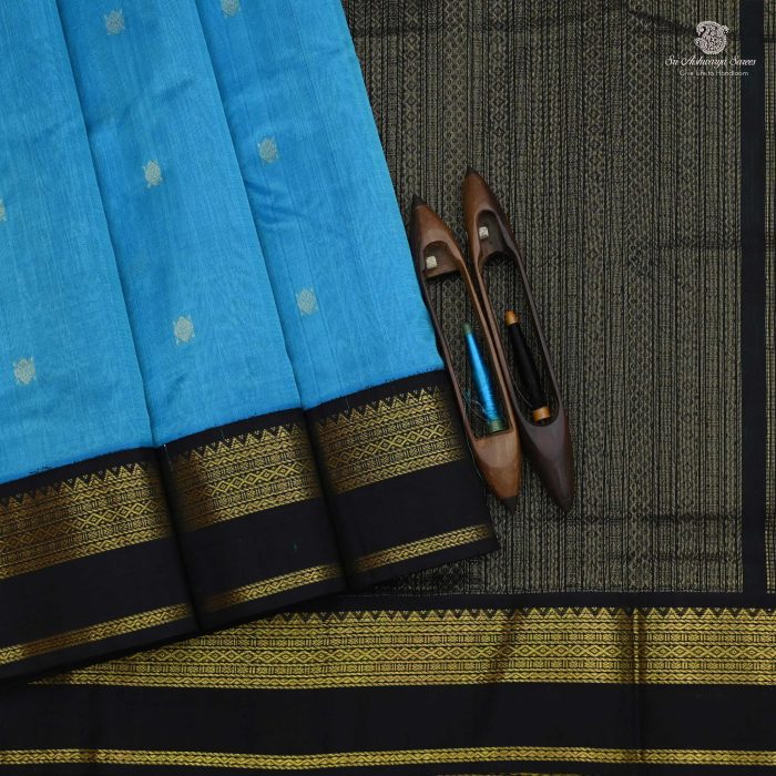 Silk Cotton Sarees Korvai  – Cerulean Blue SAS0033683 - Image 1